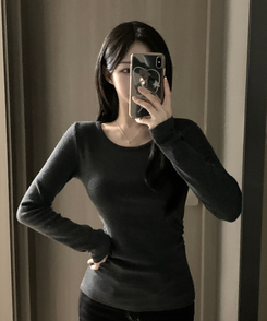 【起毛】サイドシャーリングラウンド長袖Tシャツ(6color) CHARCOAL