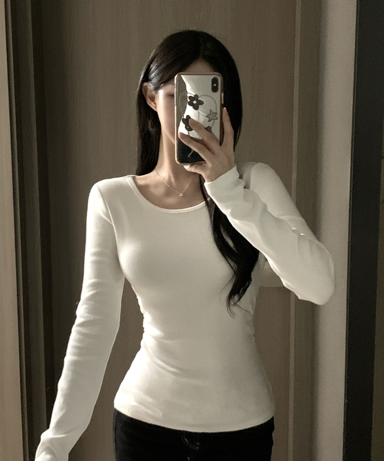 【起毛】サイドシャーリングラウンド長袖Tシャツ(6color) IVORY