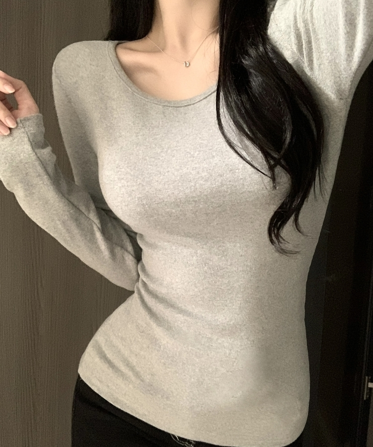 【起毛】サイドシャーリングラウンド長袖Tシャツ(6color) MELANGE