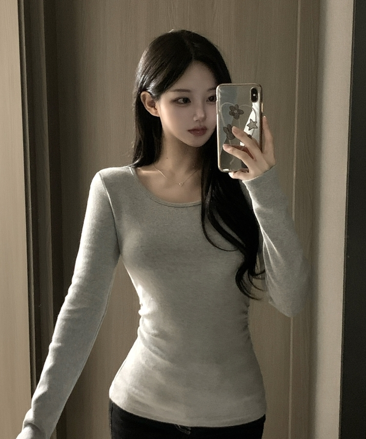 【起毛】サイドシャーリングラウンド長袖Tシャツ(6color) MELANGE