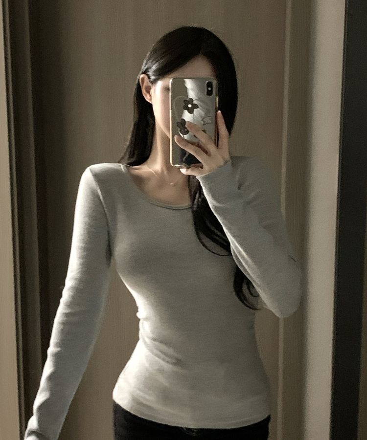 【起毛】サイドシャーリングラウンド長袖Tシャツ(6color) MELANGE