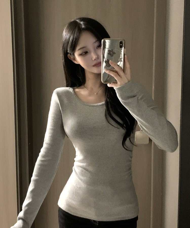 【起毛】サイドシャーリングラウンド長袖Tシャツ(6color) MELANGE