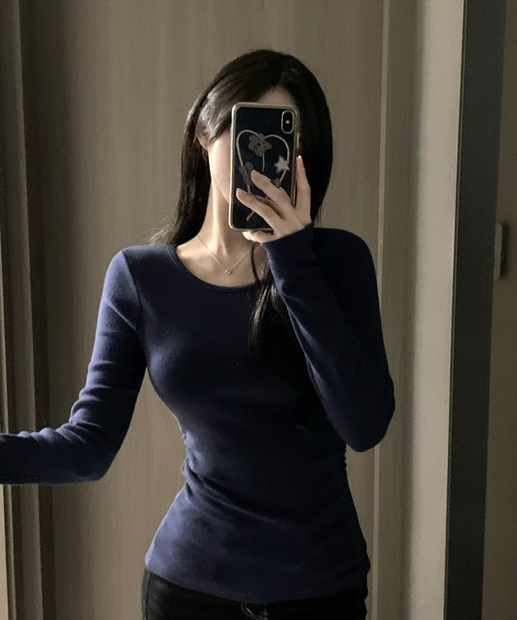 【起毛】サイドシャーリングラウンド長袖Tシャツ(6color) NAVY