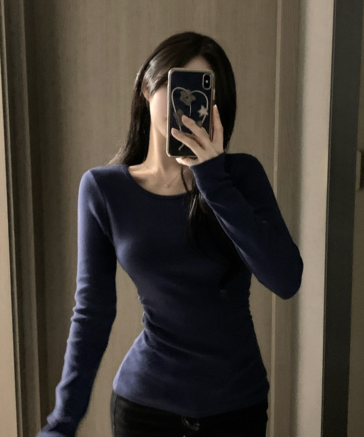 【起毛】サイドシャーリングラウンド長袖Tシャツ(6color) NAVY