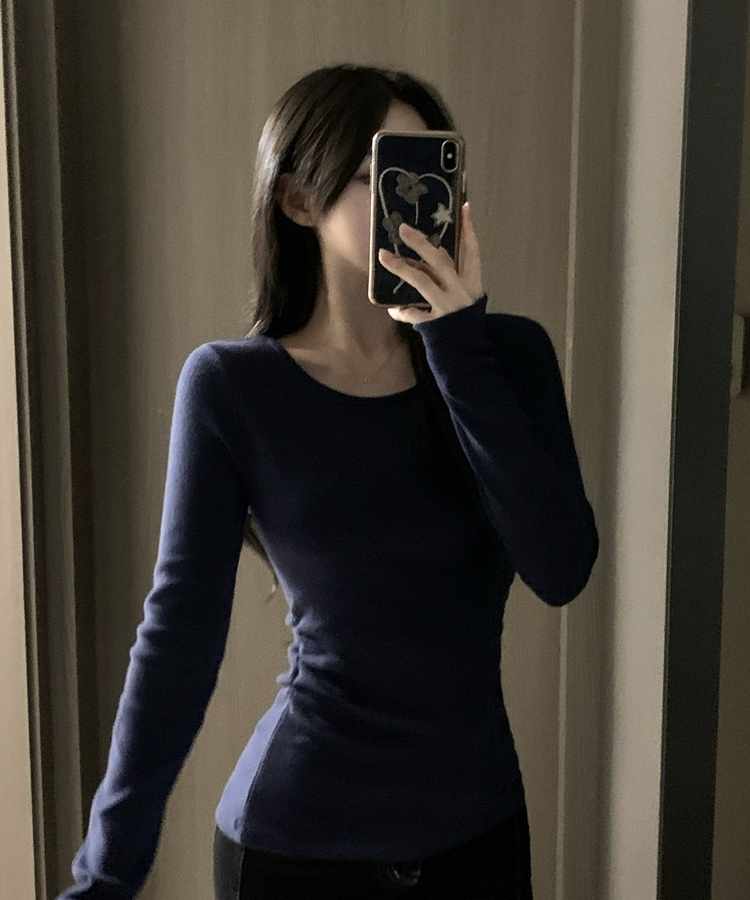 【起毛】サイドシャーリングラウンド長袖Tシャツ(6color) NAVY