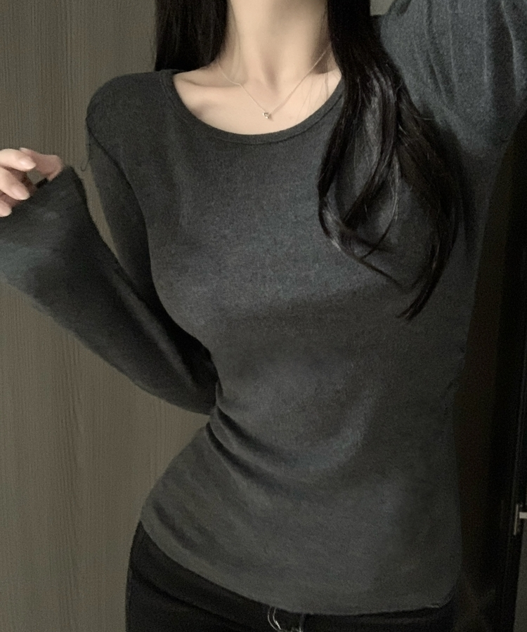 【起毛】サイドシャーリングラウンド長袖Tシャツ(6color) CHARCOAL