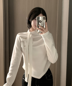 【タイ付き】ドレープブラウス長袖Tシャツ IVORY