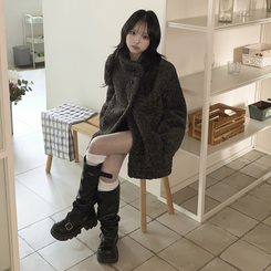 ハイネックウールボアハーフダンブルコート CHARCOAL