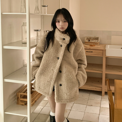 ハイネックウールボアハーフダンブルコート BEIGE