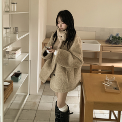 ハイネックウールボアハーフダンブルコート BEIGE