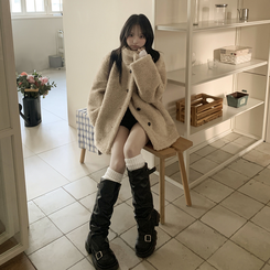 ハイネックウールボアハーフダンブルコート BEIGE