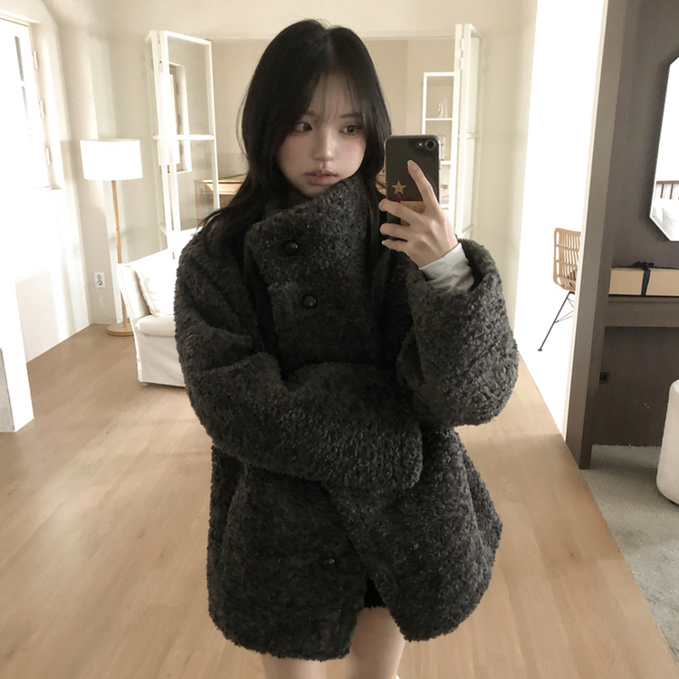 ハイネックウールボアハーフダンブルコート CHARCOAL