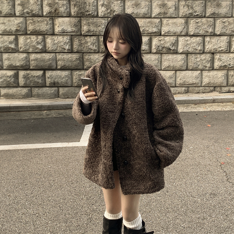 ハイネックウールボアハーフダンブルコート CHESTNUT BROWN