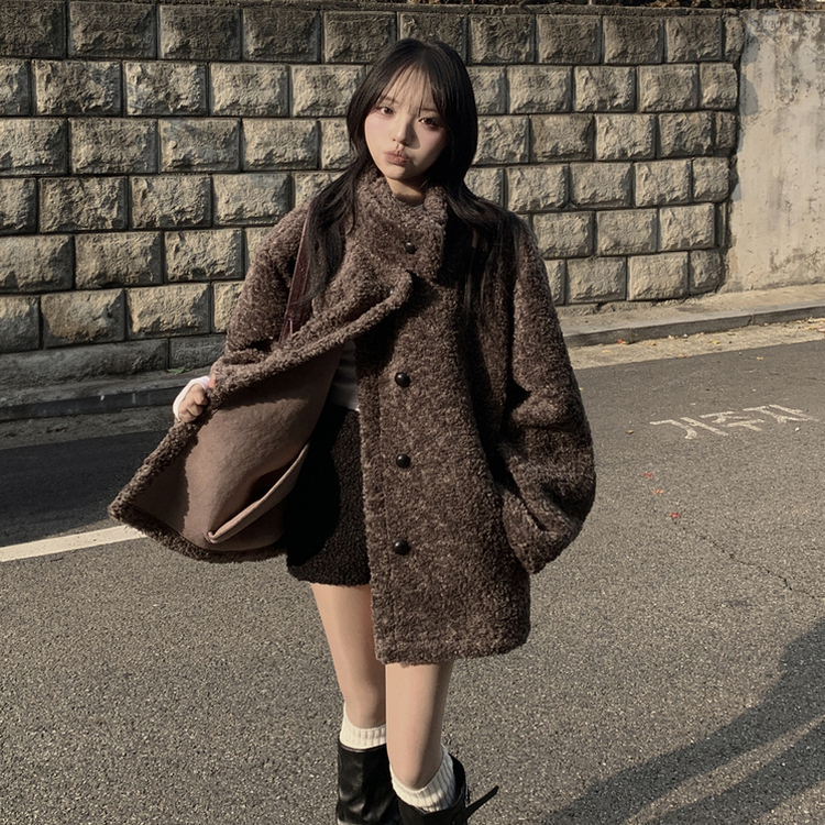 ハイネックウールボアハーフダンブルコート CHESTNUT BROWN