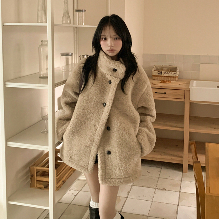 ハイネックウールボアハーフダンブルコート BEIGE