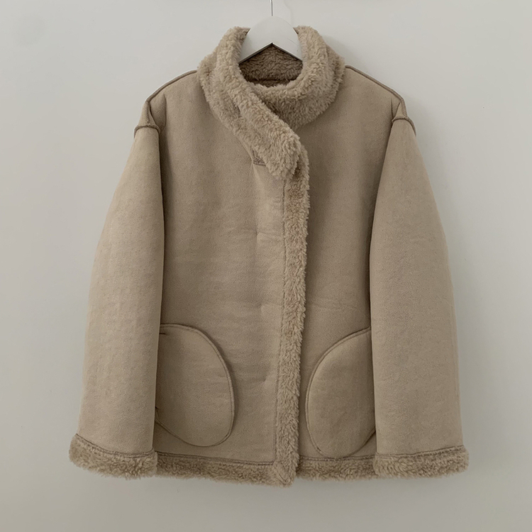 ハイネックウールボアハーフダンブルコート