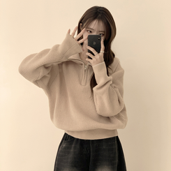 ビッグカラーアノラックワッぺンニット(6color) BEIGE