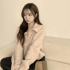 ビッグカラーアノラックワッぺンニット(6color) BEIGE