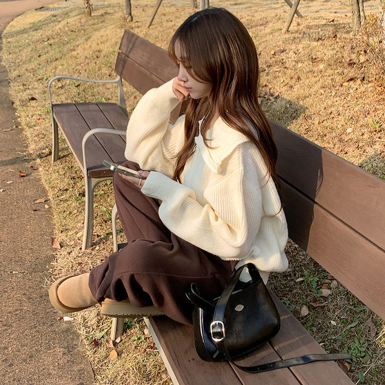 ビッグカラーアノラックワッぺンニット(6color) WHITE