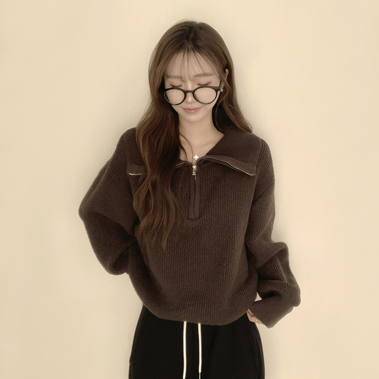 ビッグカラーアノラックワッぺンニット(6color) BROWN