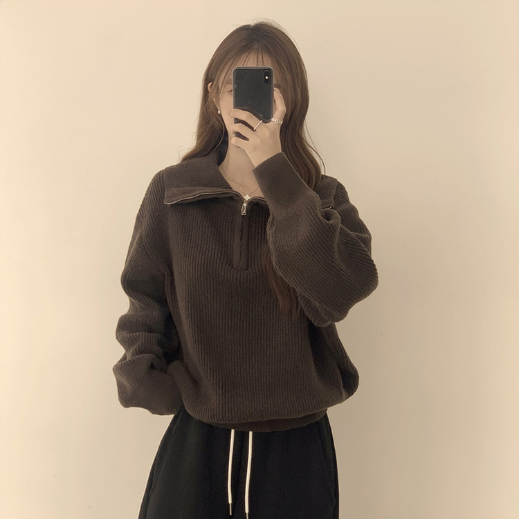 ビッグカラーアノラックワッぺンニット(6color) BROWN