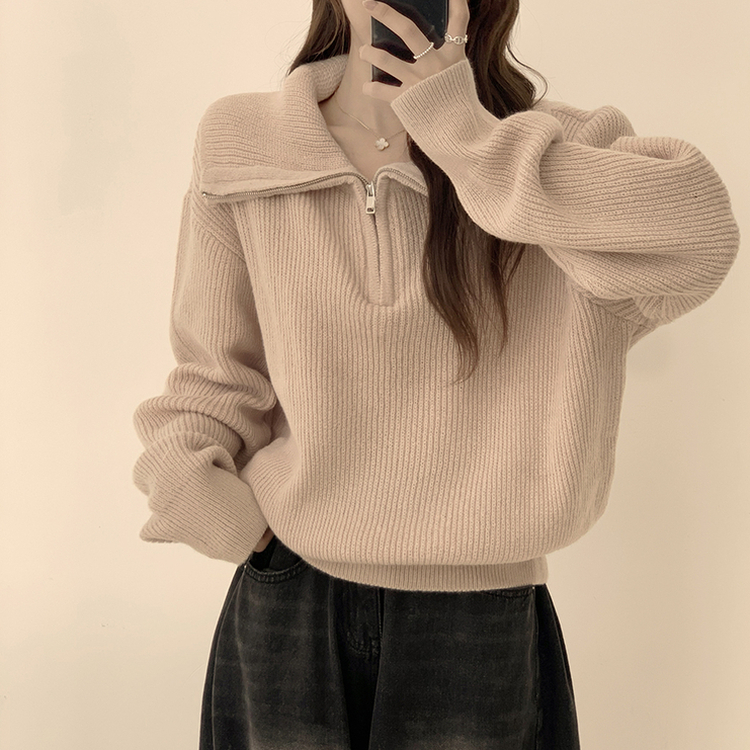 ビッグカラーアノラックワッぺンニット(6color) BEIGE