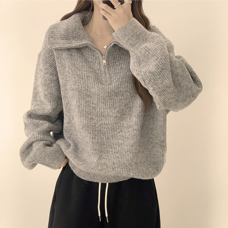 ビッグカラーアノラックワッぺンニット(6color) GREY