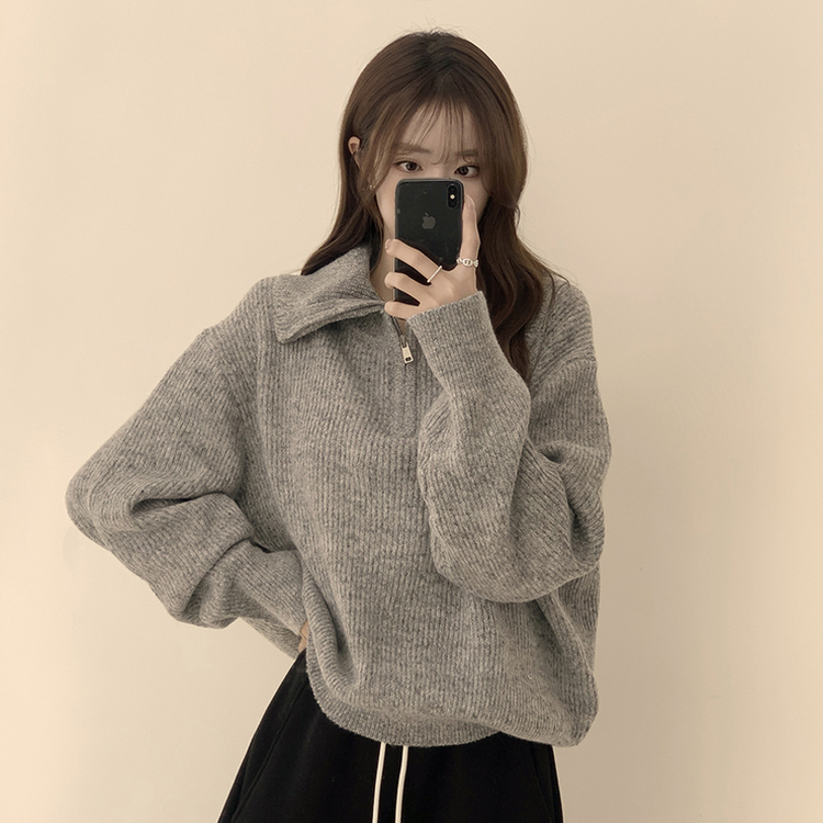 ビッグカラーアノラックワッぺンニット(6color) GREY