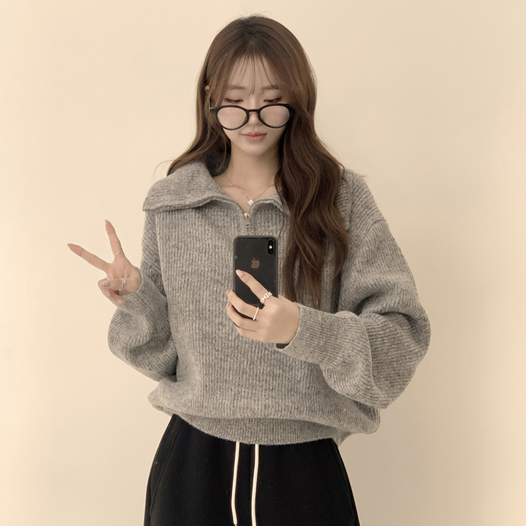 ビッグカラーアノラックワッぺンニット(6color) GREY