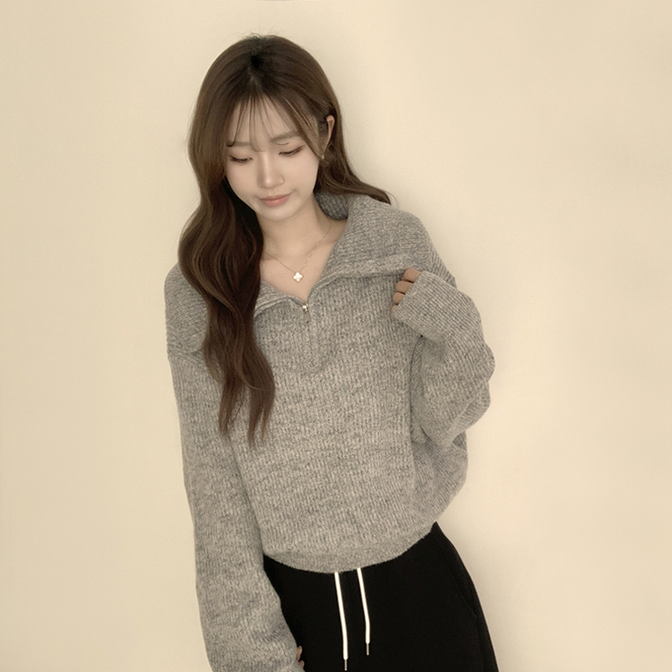 ビッグカラーアノラックワッぺンニット(6color) GREY