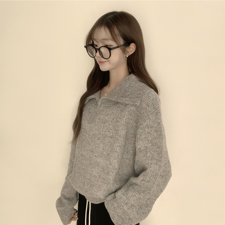 ビッグカラーアノラックワッぺンニット(6color) GREY