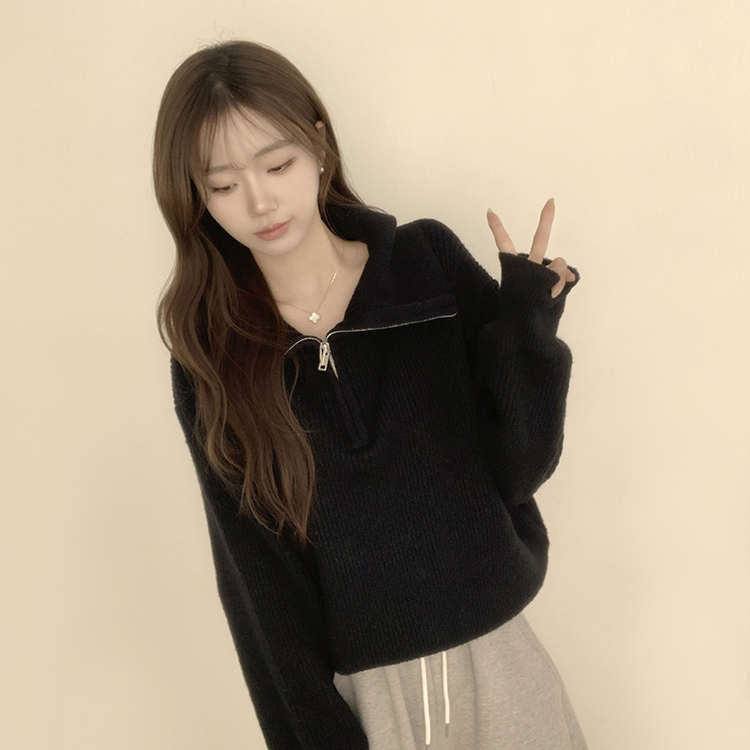 ビッグカラーアノラックワッぺンニット(6color) BLACK