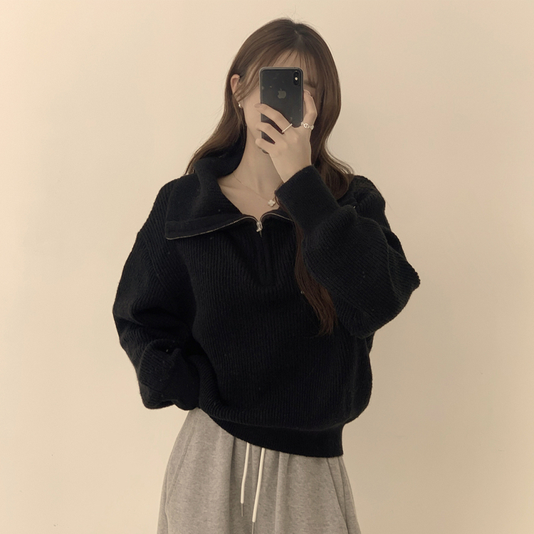 ビッグカラーアノラックワッぺンニット(6color) BLACK