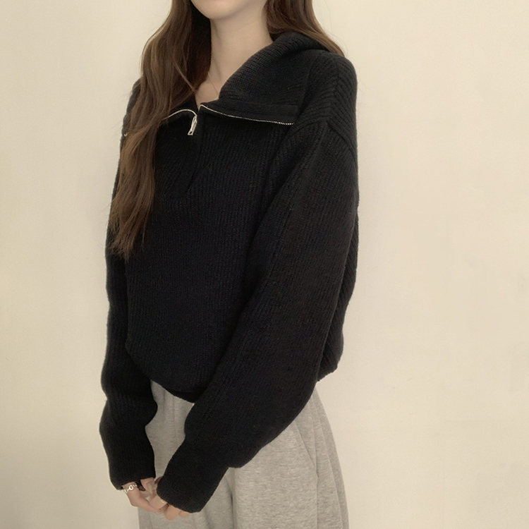 ビッグカラーアノラックワッぺンニット(6color) BLACK