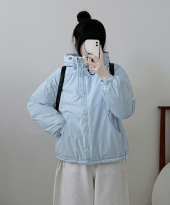 ハイネックダブルフードダウンジャンパー SKY BLUE