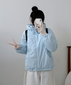 ハイネックダブルフードダウンジャンパー SKY BLUE