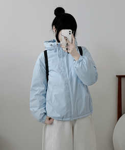 ハイネックダブルフードダウンジャンパー SKY BLUE