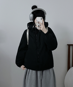 ハイネックダブルフードダウンジャンパー BLACK