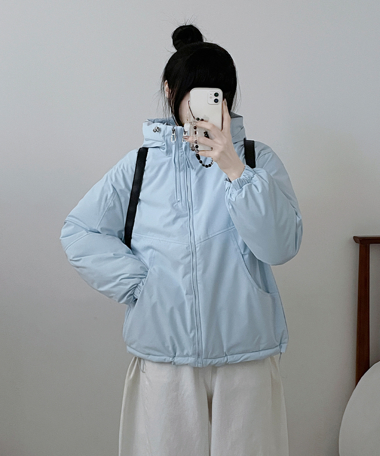 ハイネックダブルフードダウンジャンパー SKY BLUE