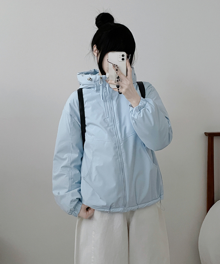 ハイネックダブルフードダウンジャンパー SKY BLUE