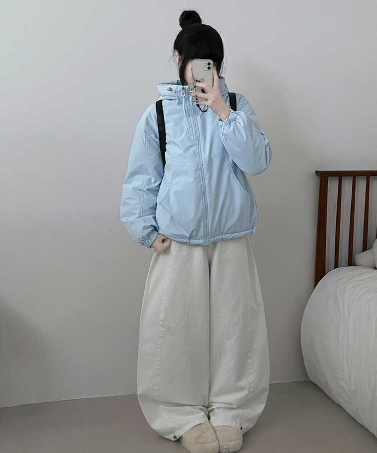 ハイネックダブルフードダウンジャンパー SKY BLUE