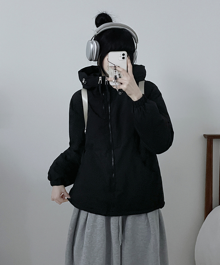 ハイネックダブルフードダウンジャンパー BLACK