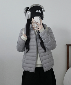 【フード着脱可能】軽量ハイネックダウンジャンパー GREY