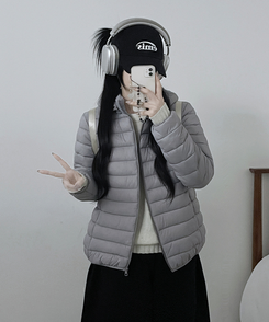 【フード着脱可能】軽量ハイネックダウンジャンパー GREY