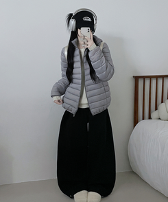 【フード着脱可能】軽量ハイネックダウンジャンパー GREY