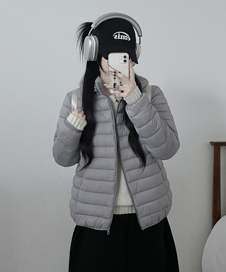 【フード着脱可能】軽量ハイネックダウンジャンパー GREY