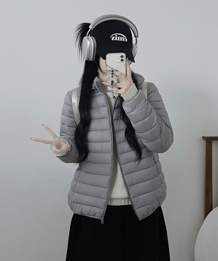 【フード着脱可能】軽量ハイネックダウンジャンパー GREY