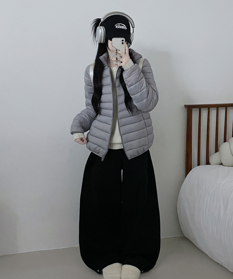 【フード着脱可能】軽量ハイネックダウンジャンパー GREY