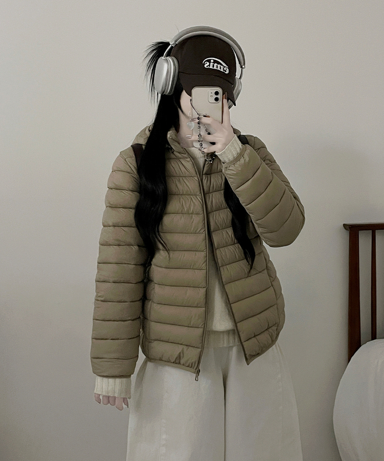 【フード着脱可能】軽量ハイネックダウンジャンパー BEIGE