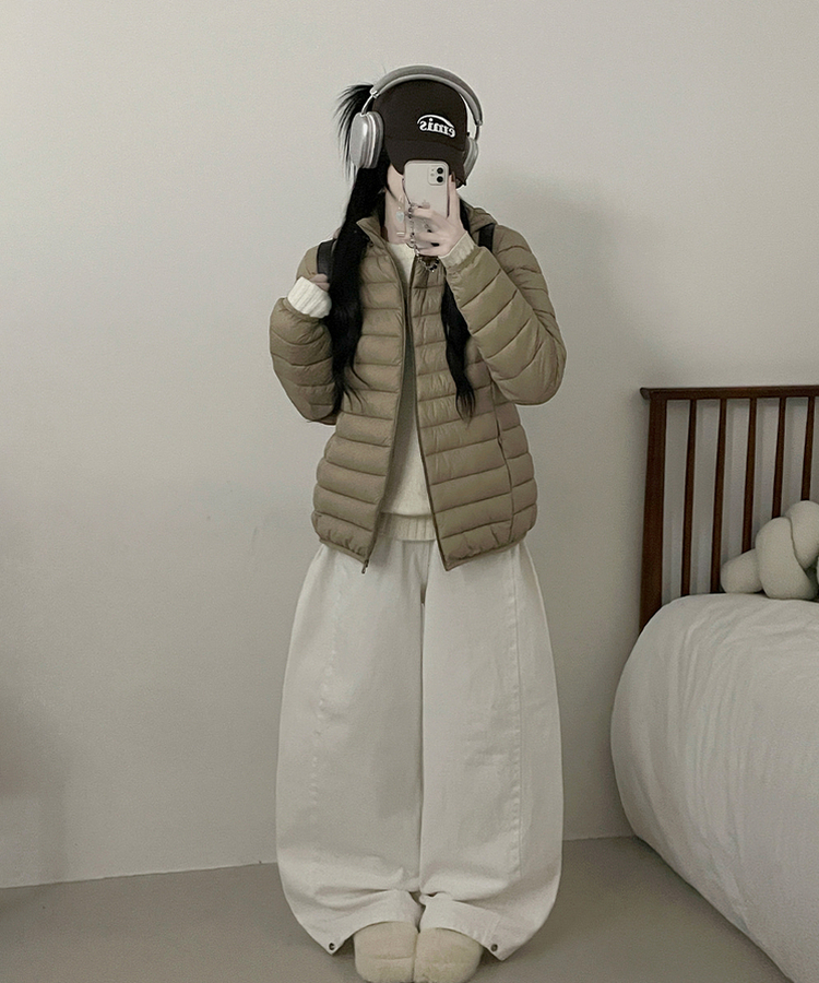 【フード着脱可能】軽量ハイネックダウンジャンパー BEIGE